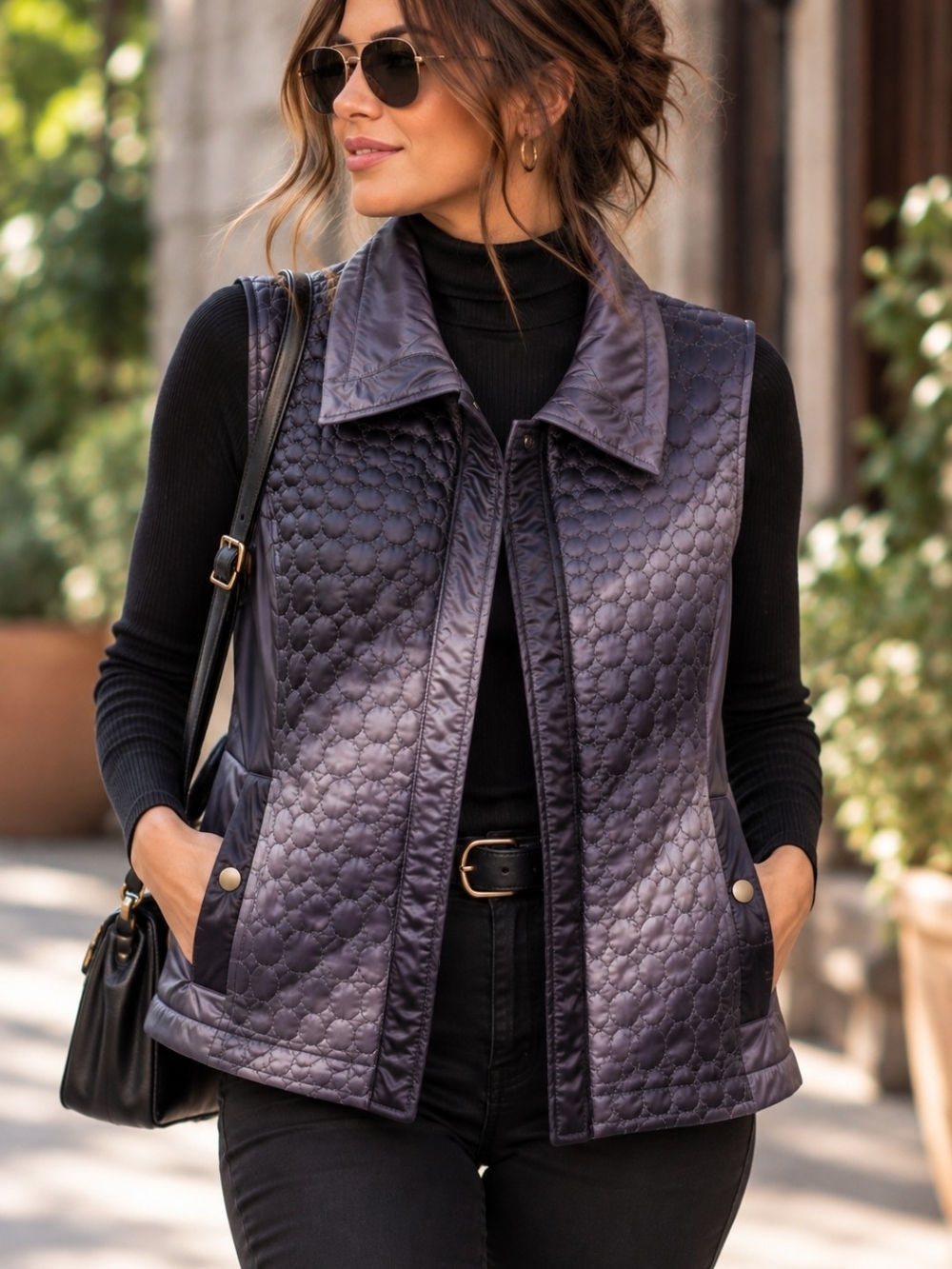 Chico's Quilted Horizontal Gradient Grey Vest
